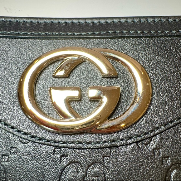 New Gucci Sukey GG Monogram Black Leather Zip Around Wallet W Gold GG Logo - Picture 4 of 13